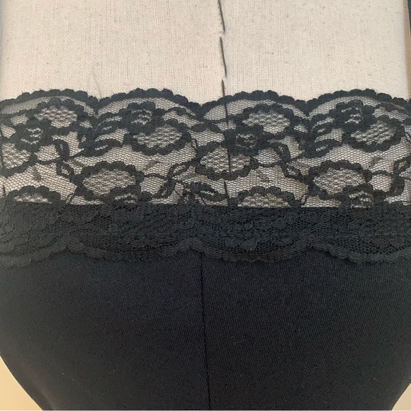 Vintage 70s Black Poly Maxi Dress with Lace Trim XS - Picture 9 of 10